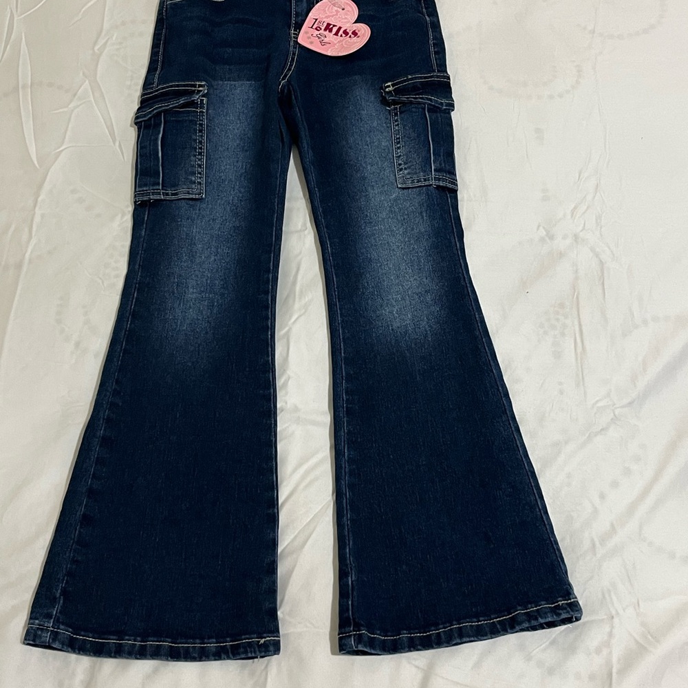 1st Kiss Dark Blue Flared Cargo Jeans Girls Size 8 New with Tags